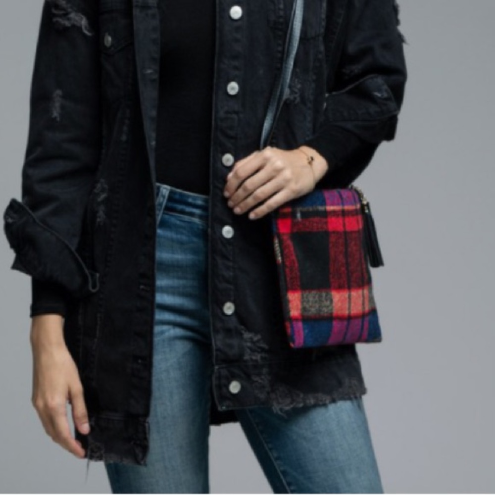 Plaid Print Crossbody / Clutch Bag - Picture 3 of 6